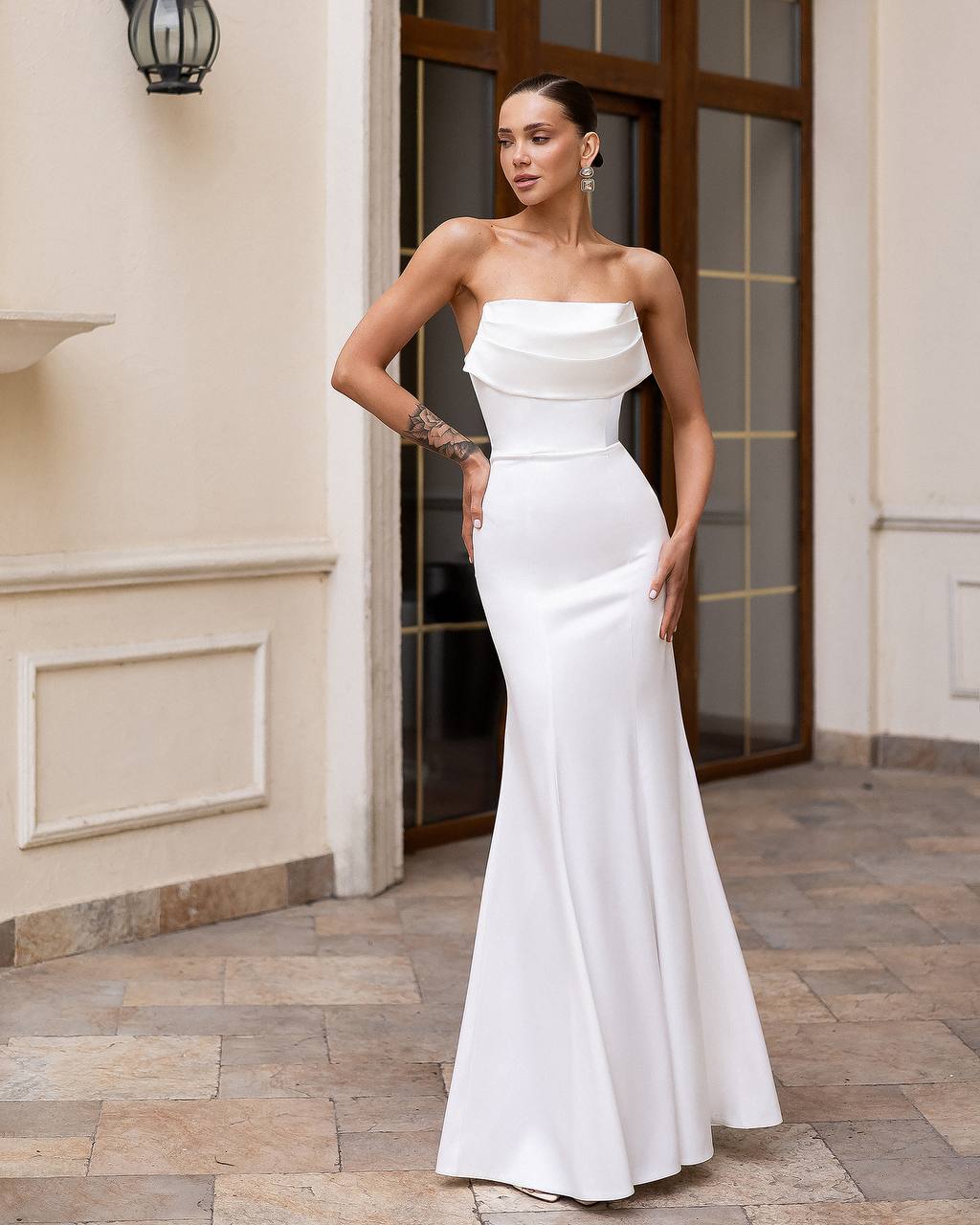 white maxi wedding dress White Wedding Satin Corset Mermaid Maxi Dress
