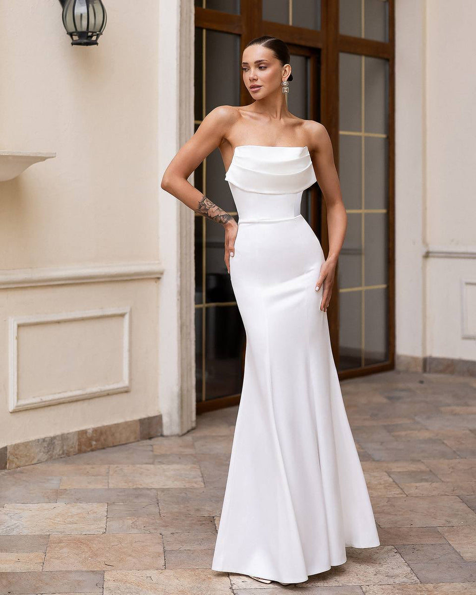 White Wedding Satin Corset Mermaid Maxi Dress Ivory / XS White Wedding Satin Corset Mermaid Maxi Dress Ivory / XS