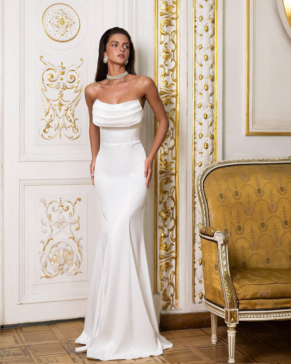 White Wedding Satin Corset Mermaid Maxi Dress