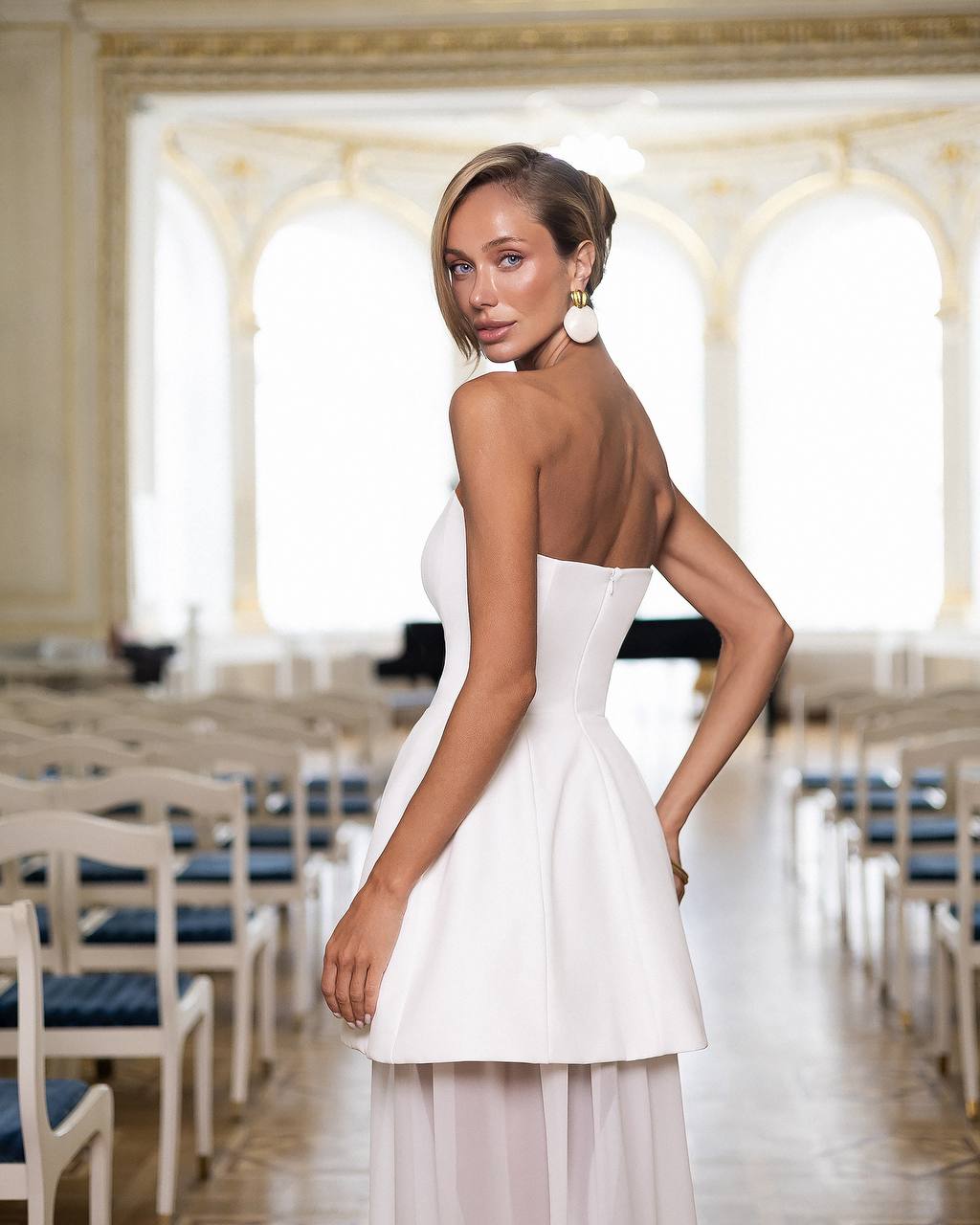 White Bridal Three Piece Dress Set with Cape