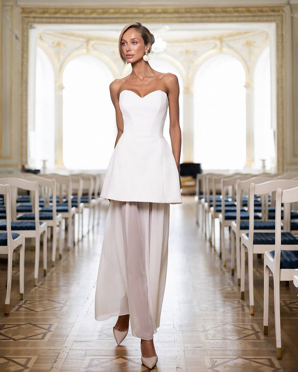 White Bridal Three Piece Dress Set with Cape