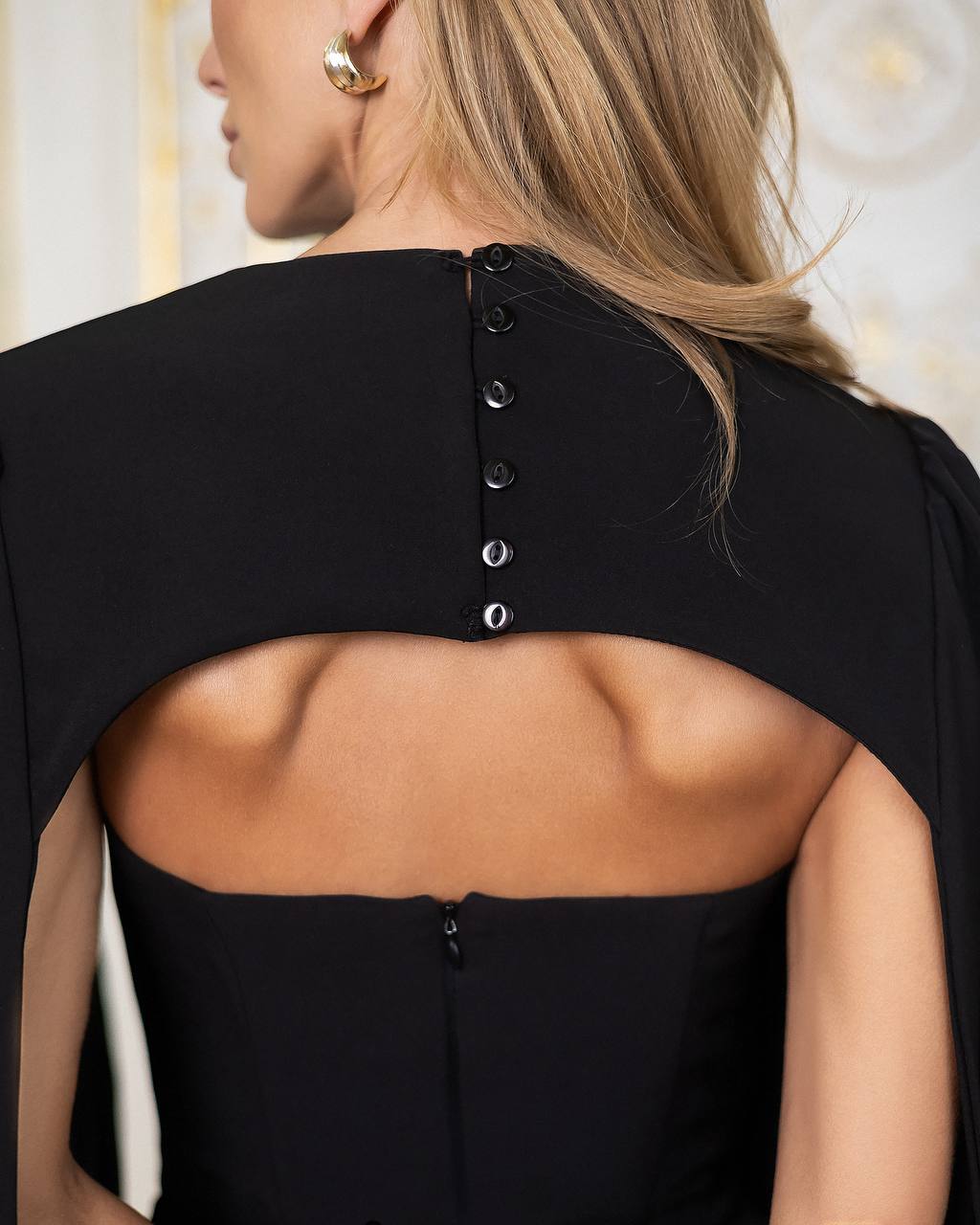 Elegant Black Three Pice Dress Set with Cape