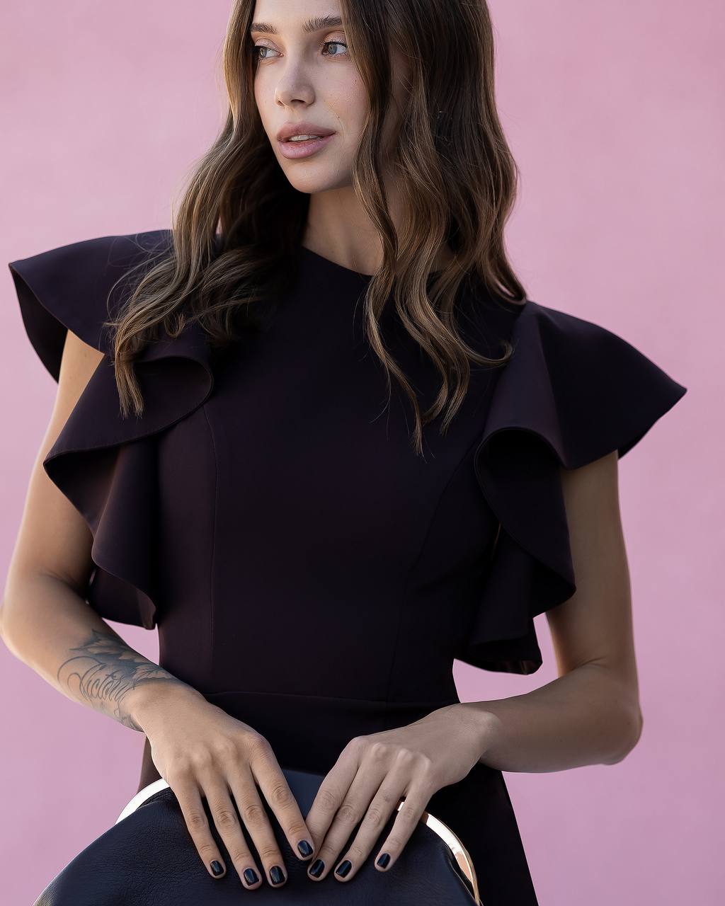Blush Pink Ruffle Sleeve Maxi  Dress with Boat Neck and  Open Back