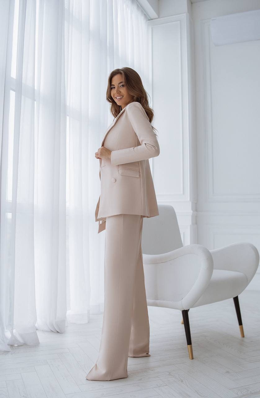 Double Breasted Blazer+Wide Leg Pants|Two Piece Suit